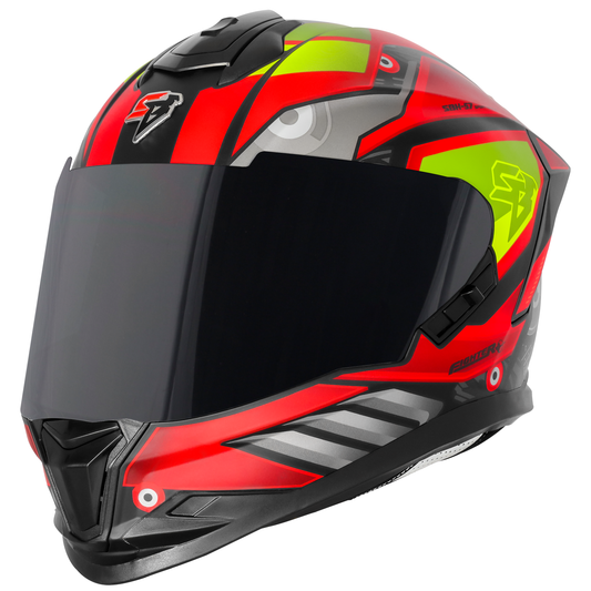 Steelbird SBH-57 Fighter F8 ISI and DOT Certified Full Face Graphic Helmet for Men and Women with Inner Silver Sun Shield (Glossy Black Red)