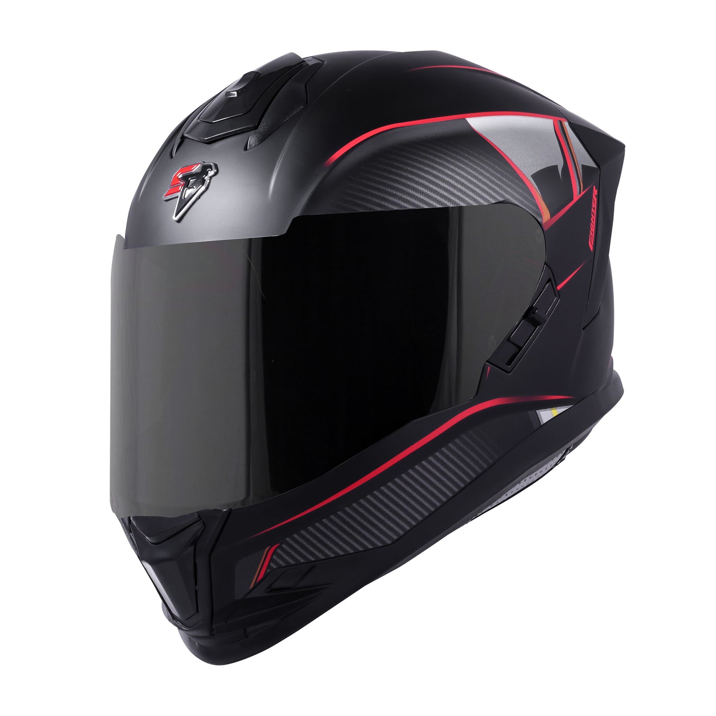 Steelbird SBH-57 Carbon Fighter ISI and DOT Certified Full Face Helmet for Men and Women (Glossy Black Red)