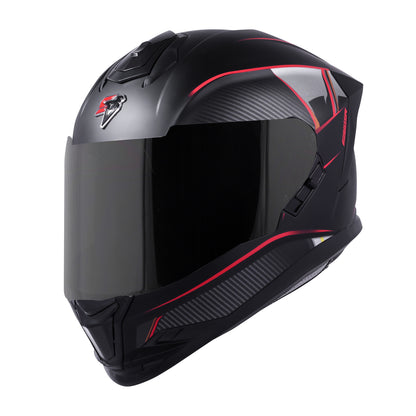 Steelbird SBH-57 Carbon Fighter ISI and DOT Certified Full Face Helmet for Men and Women (Glossy Black Red)