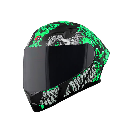 Steelbird SBA-20 Draco Bluetooth ISI Certified Full Face Helmet for Men and Women with Inner Smoke Sun Shield (Glossy Black Green)