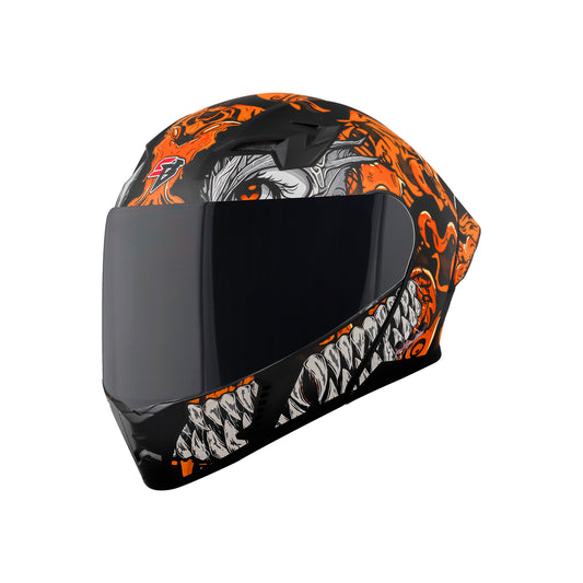 Steelbird SBA-20 Draco Bluetooth ISI Certified Full Face Helmet for Men and Women with Inner Smoke Sun Shield (Glossy Black Orange)