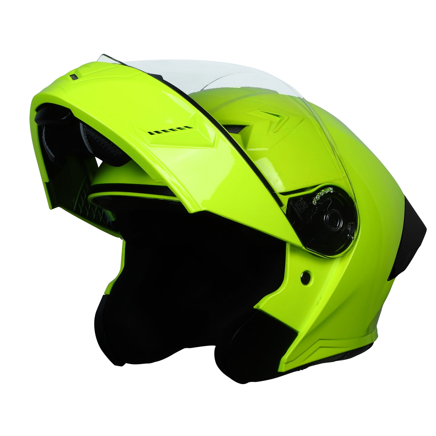 Steelbird SBA-20 7Wings ISI Certified Flip-Up Helmet with Black Spoiler for Men and Women (Glossy Fluo Neon with Clear Visor)