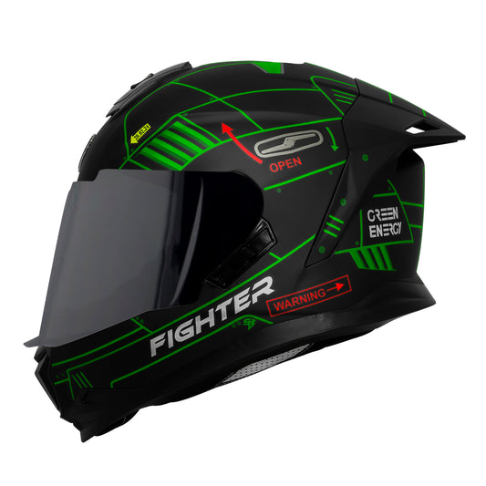 Steelbird SBH-57 Fighter F6 ISI and DOT Certified Full Face Graphic Helmet for Men and Women with Inner Silver Sun Shield (Glossy Black Green)
