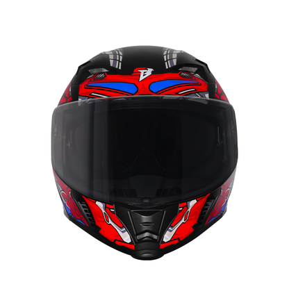 Steelbird SBA-20 ROBO ISI Certified Flip-Up Graphic Helmet for Men with Inner Sun Shield (Glossy Black Red with Smoke Visor)