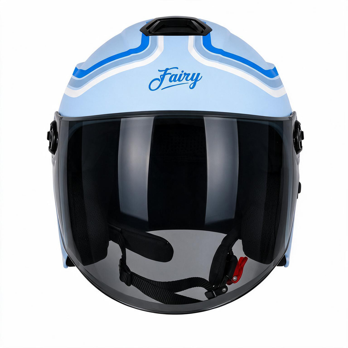 Steelbird SBH-80 Fairy FR6 ISI Certified Open Face Graphic Helmet for Women (Glossy Sea Blue Blue with Smoke Visor)