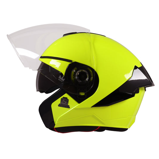 Steelbird SBA-10 7Wings ISI Certified Open Face Helmet for Men and Women with Inner Smoke Sun Shield (Glossy Fluo Neon)