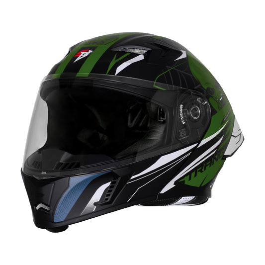 Steelbird SBA-20 Strange ISI Certified Flip-Up Graphic Helmet for Men and Women (Glossy Black Battle Green)