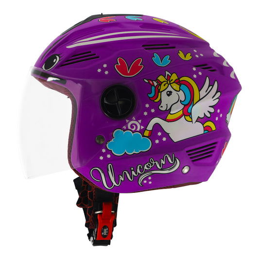 Steelbird SBA-6 Unicorn ISI Certified Open Face Graphic Helmet for Women and Kids (Matt Voilet with Clear Visor)
