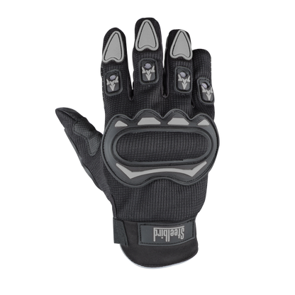 Refurbished Steelbird Full Finger Bike Riding Gloves with Touch Screen Sensitivity at Thumb and Index Finger, Protective Off-Road Motorbike Racing (Black Grey)