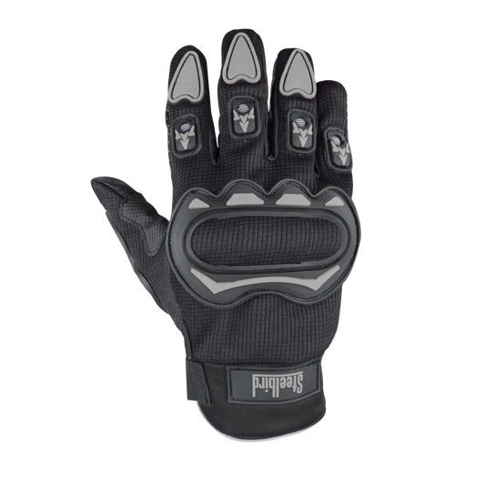 Refurbished Steelbird Full Finger Bike Riding Gloves with Touch Screen Sensitivity at Thumb and Index Finger, Protective Off-Road Motorbike Racing (Black Grey)