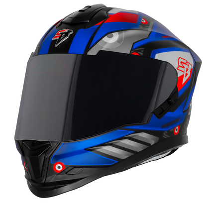 Steelbird SBH-57 Fighter F8 ISI and DOT Certified Full Face Graphic Helmet for Men and Women with Inner Silver Sun Shield (Glossy Black Blue)