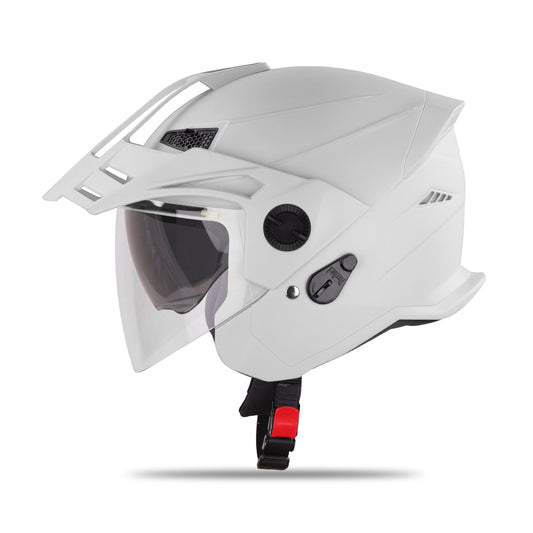 Steelbird SBH-23 GT Plus Open Face ISI Certified Helmet for Men and Women with Inner Sun Shield (Dashing White)