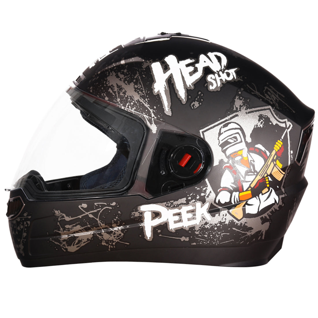 Steelbird SBA-1 Hitman ISI Certified Full Face Graphic Helmet (Matt Black Grey with Clear Visor)
