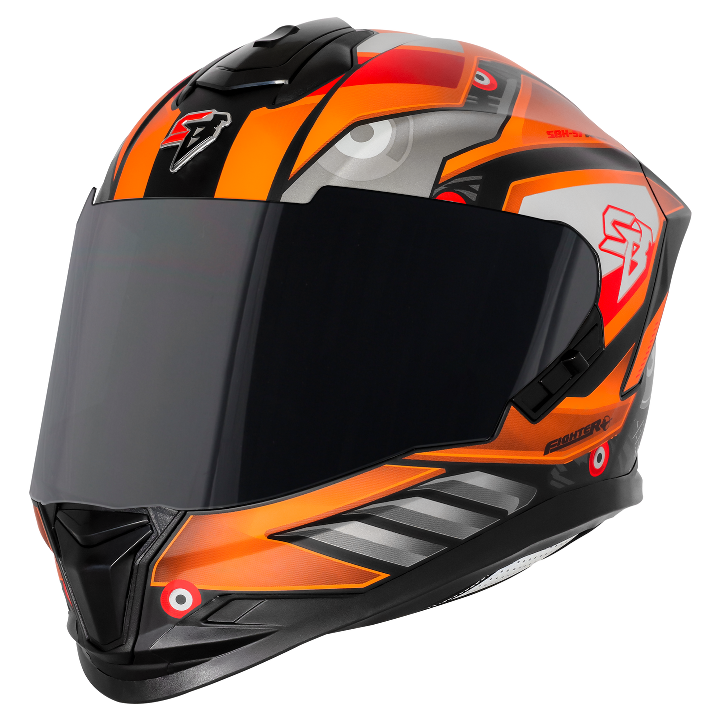 Steelbird SBH-57 Fighter F8 ISI and DOT Certified Full Face Graphic Helmet for Men and Women with Inner Silver Sun Shield (Glossy Black Orange)