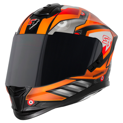 Steelbird SBH-57 Fighter F8 ISI and DOT Certified Full Face Graphic Helmet for Men and Women with Inner Silver Sun Shield (Glossy Black Orange)