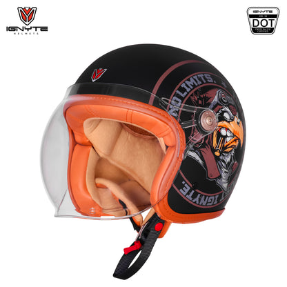 Ignyte IGN-58 Eagle ISI and DOT Certified Open Face Graphic Helmet for Men and Women (Glossy Black Light Brown)