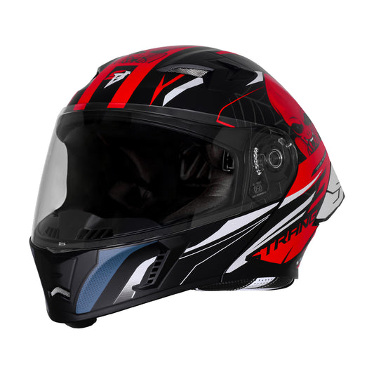 Steelbird SBA-20 Strange ISI Certified Flip-Up Graphic Helmet for Men and Women (Glossy Black Red)