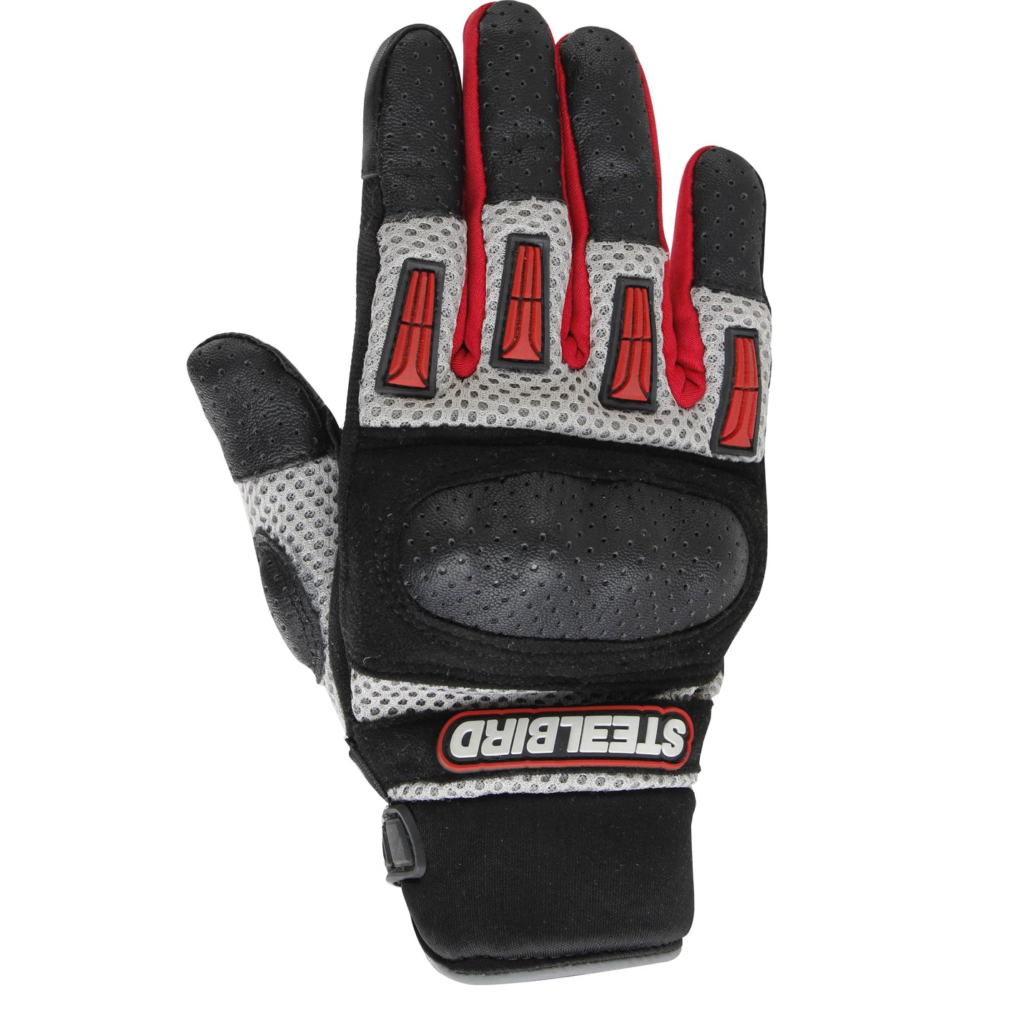 Refurbished Steelbird Adventure A-1 Full Finger Riding Gloves with Touch Screen Sensitivity at Thumb and Index Finger, Protective Off-Road Motorbike Racing (Red)