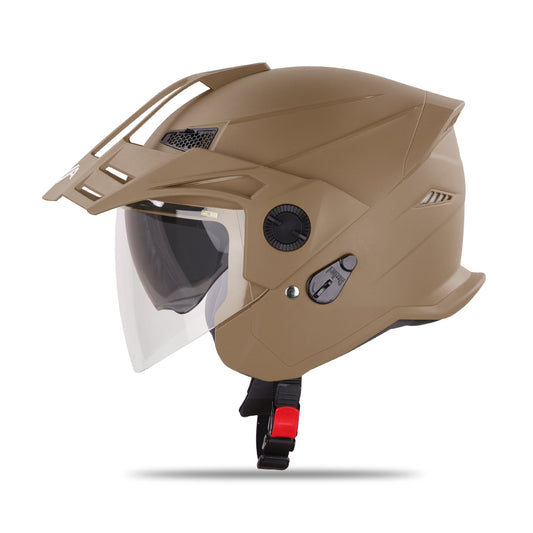Steelbird SBH-23 GT Plus Open Face ISI Certified Helmet for Men and Women with Inner Sun Shield (Dashing Desert Storm)
