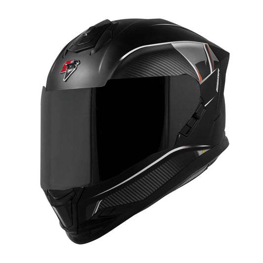 Steelbird SBH-57 Carbon Fighter ISI and DOT Certified Full Face Helmet for Men and Women (Glossy Black White).