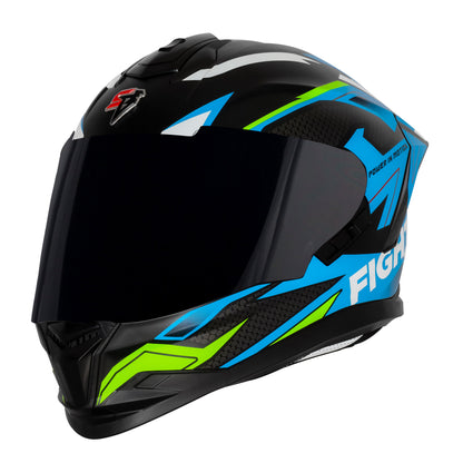 Steelbird SBH-57 Fighter F7 ISI and DOT Certified Full Face Graphic Helmet for Men and Women with Inner Silver Sun Shield (Glossy Black Jazz Blue)