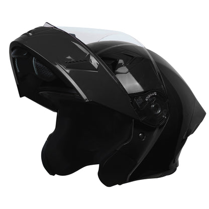 Steelbird SBA-20 7Wings ISI Certified Flip-Up Helmet with Black Spoiler for Men and Women (Glossy Black with Clear Visor)