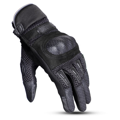 Steelbird Khardungla Full Finger Bike Riding Gloves with Touch Screen Sensitivity at Thumb and Index Finger, Protective Off-Road Motorbike Racing (Black)
