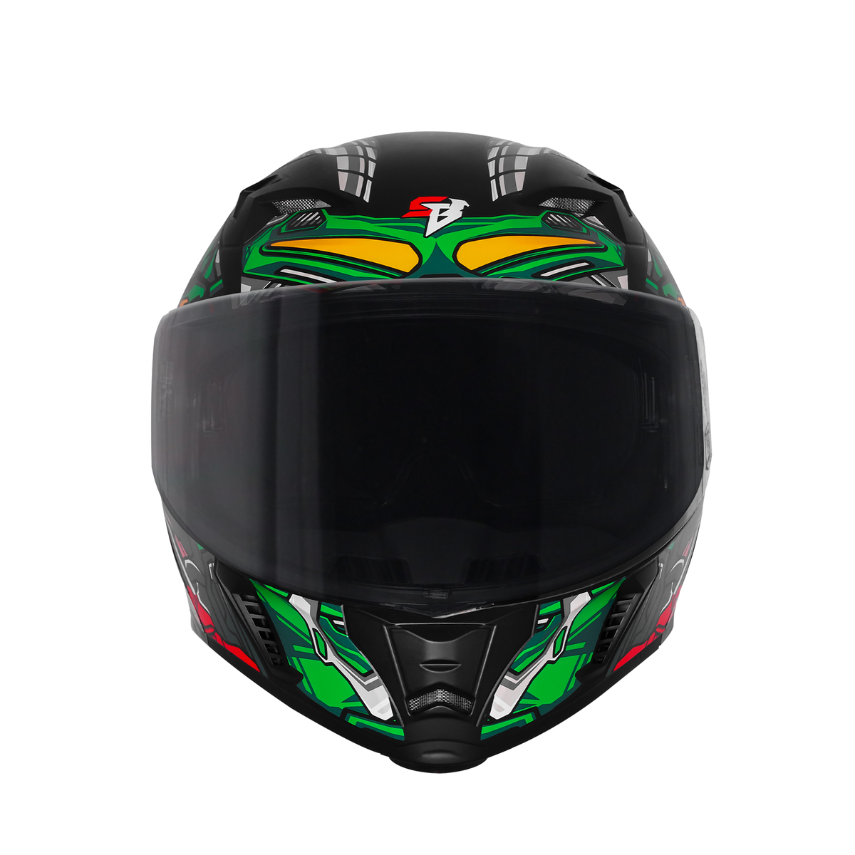 Steelbird SBA-20 ROBO ISI Certified Flip-Up Graphic Helmet for Men with Inner Sun Shield (Glossy Black Green with Smoke Visor)