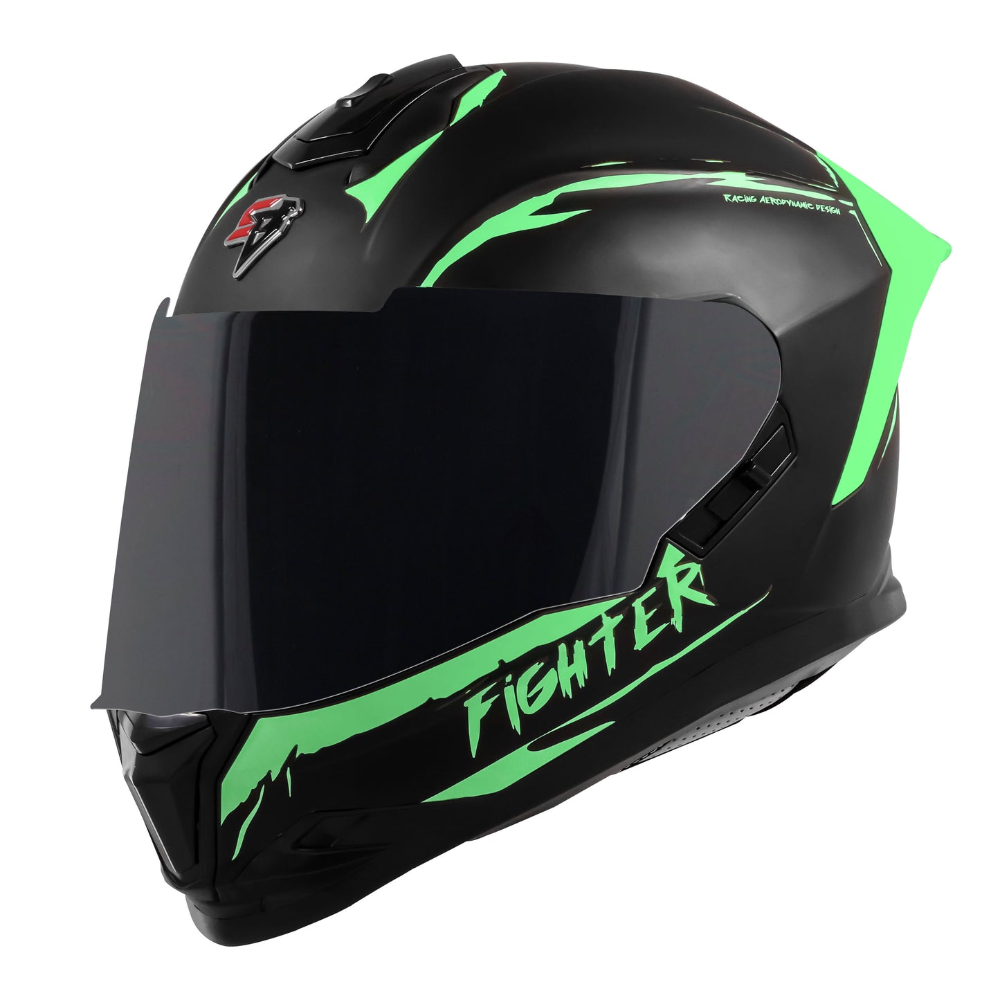 Steelbird SBH-57 Fighter F2 ISI and DOT Certified Full Face Helmet for Men and Women With Inner Silver Sun Shield (Glossy Black Green)