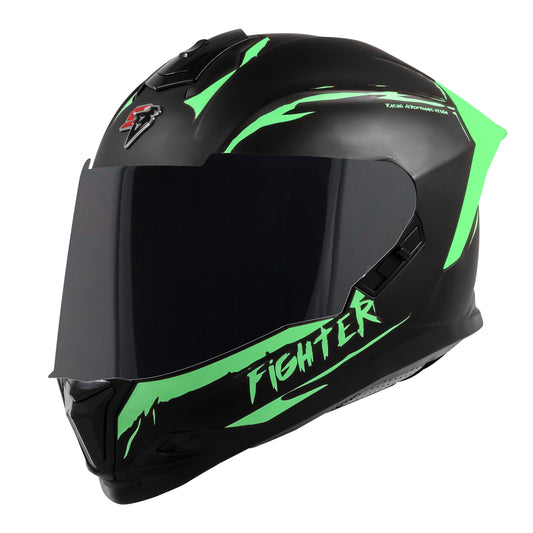 Steelbird SBH-57 Fighter F2 ISI and DOT Certified Full Face Helmet for Men and Women With Inner Silver Sun Shield (Glossy Black Green)