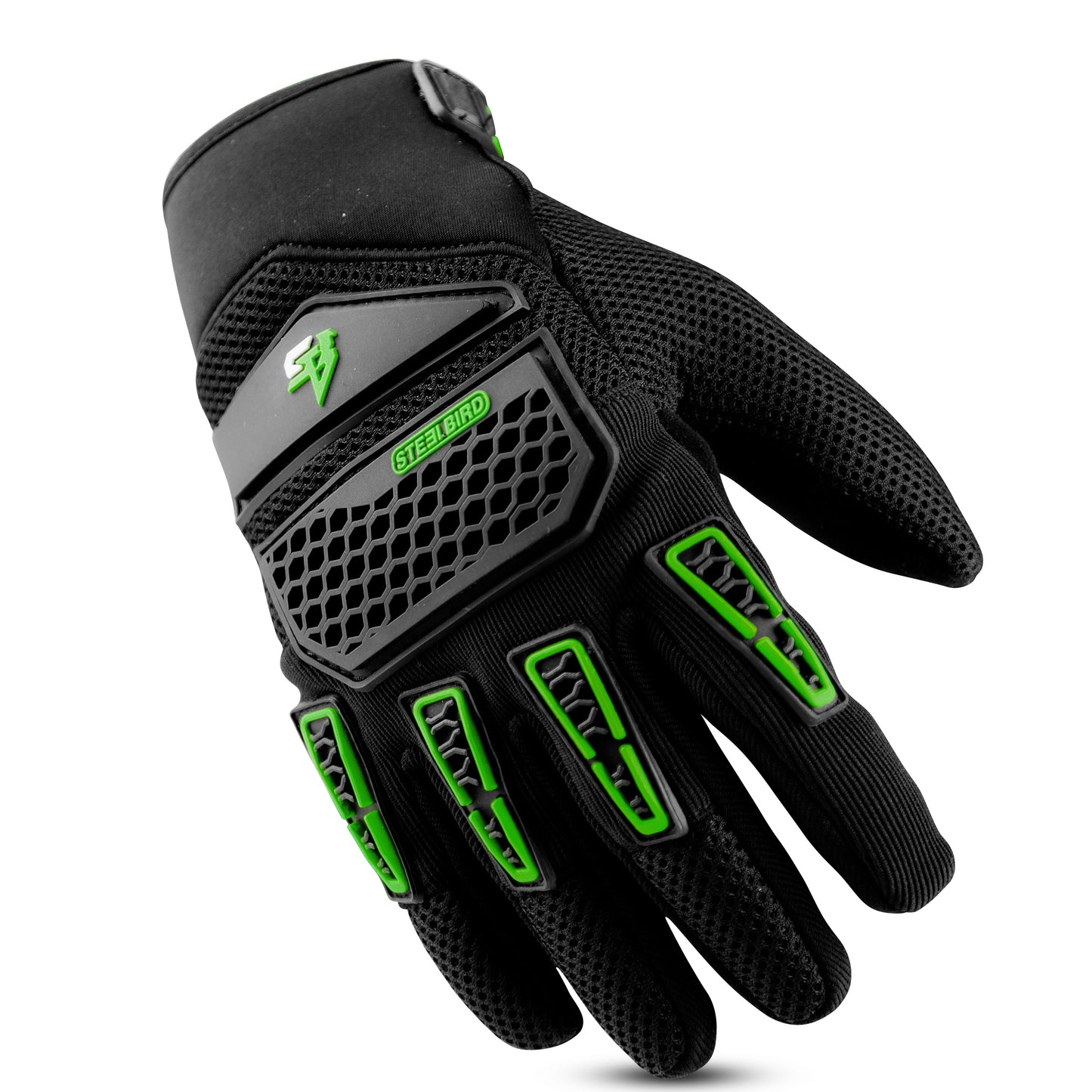 Steelbird Adventure A-2 Full Finger Bike Riding Gloves with Touch Screen Sensitivity at Thumb and Index Finger, Protective Off-Road Motorbike Racing (Green)