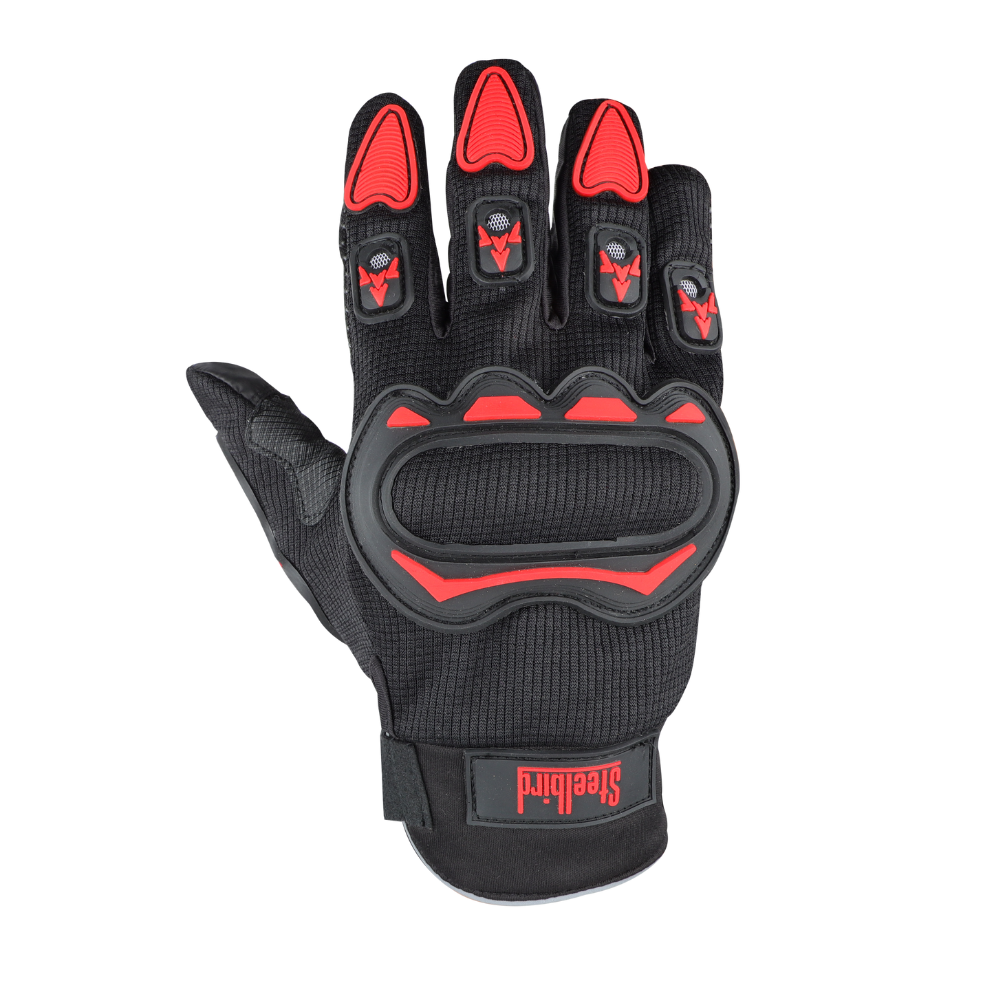 Refurbished Steelbird Full Finger Bike Riding Gloves with Touch Screen Sensitivity at Thumb and Index Finger, Protective Off-Road Motorbike Racing (Black Red)