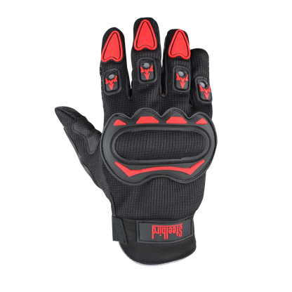 Refurbished Steelbird Full Finger Bike Riding Gloves with Touch Screen Sensitivity at Thumb and Index Finger, Protective Off-Road Motorbike Racing (Black Red)
