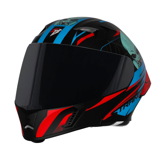 Steelbird SBA-20 Strange ISI Certified Flip-Up Graphic Helmet for Men and Women (Glossy Black Cyan Green with Smoke Visor)