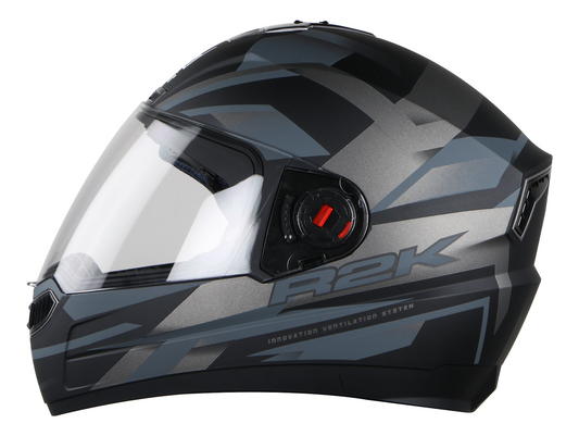 Steelbird SBA-1 R2K ISI Certified Full Face Graphics Helmet for Men and Women (Matt Black Grey with Clear Visor)