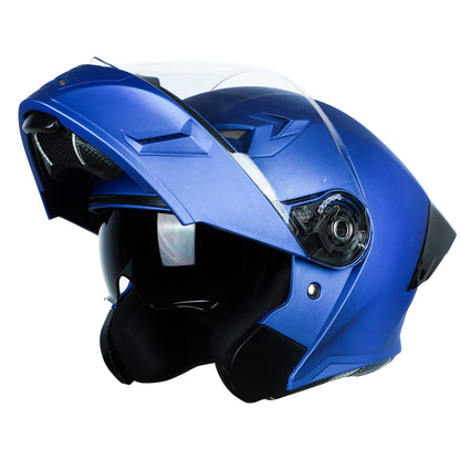 Steelbird SBA-20 7Wings ISI Certified Flip-Up Helmet with Black Spoiler for Men and Women with Inner Smoke Sun Shield (Glossy Y. Blue)