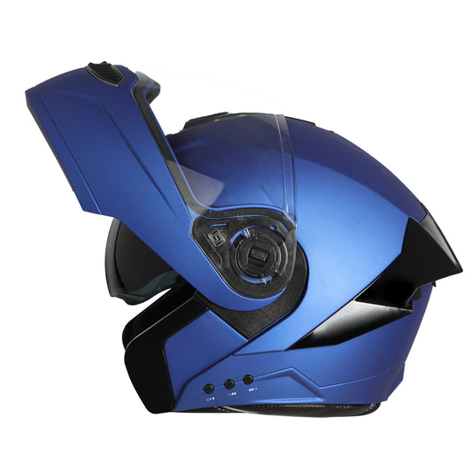 Steelbird Bluetooth Flip Up ISI Certified Helmet for Men and Women with Inner Smoke Sun Shield | SBA-8 7Wings (Matt Y. Blue)