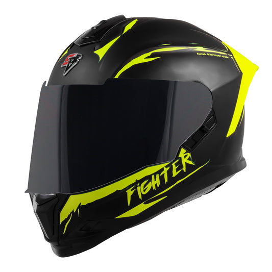Steelbird SBH-57 Fighter F2 ISI and DOT Certified Full Face Helmet for Men and Women With Inner Silver Sun Shield (Glossy Black Neon) .