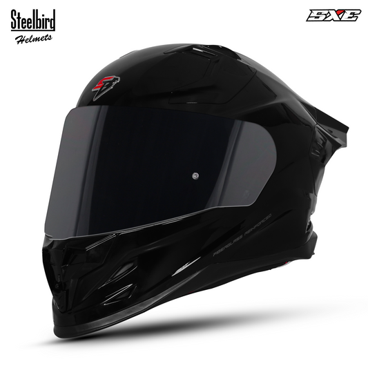 Steelbird SBH 61 Sxe Pinlock ISI and Dot Certified Full Face Motorbike Helmet (Glossy Black with Smoke Visor)