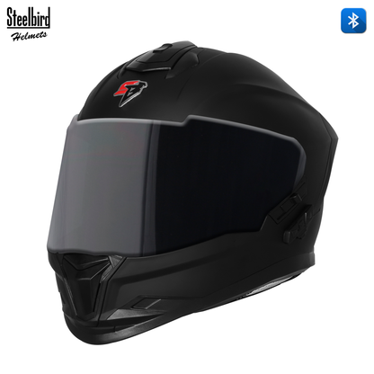 Steelbird SBH-57 Fighter Bass X Bluetooth Helmet ISI and DOT Certified Full Face Helmet for Men with Inner Silver Sun Shield (Matt Black)
