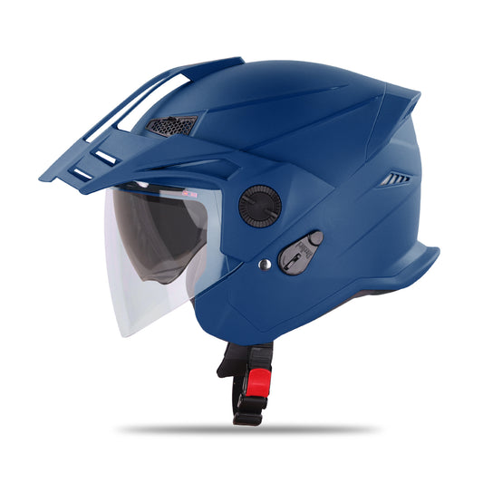 Steelbird SBH-23 GT Plus Open Face ISI Certified Helmet for Men and Women with Inner Sun Shield (Dashing Blue)