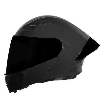 Steelbird SBA-20 7Wings ISI Certified Flip-Up Helmet with Black Spoiler for Men and Women with Inner Smoke Sun Shield (Glossy Black with Smoke Visor)