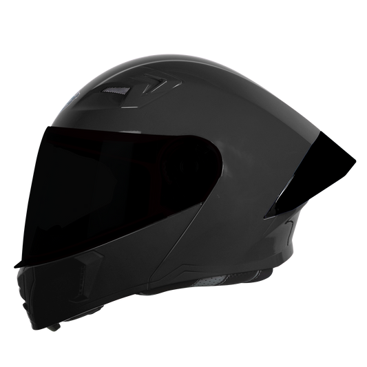 Steelbird SBA-20 7Wings ISI Certified Flip-Up Helmet with Black Spoiler for Men and Women with Inner Smoke Sun Shield (Glossy Black with Smoke Visor)