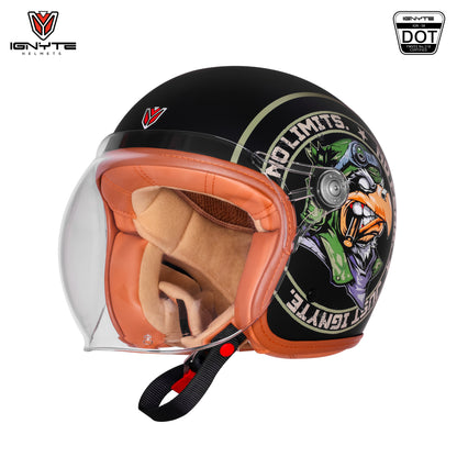 Ignyte IGN-58 Eagle ISI and DOT Certified Open Face Graphic Helmet for Men and Women (Glossy Black Green)