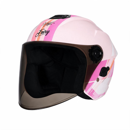 Steelbird SBH-80 Fairy FR8 ISI Certified Open Face Graphic Helmet for Women (Glossy Coral Peach Pink with Smoke Visor)