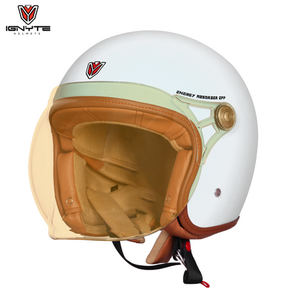 IGNYTE IGN-58 Solid ISI/DOT Certified Open Face Helmet for Men and Women (Glossy White)