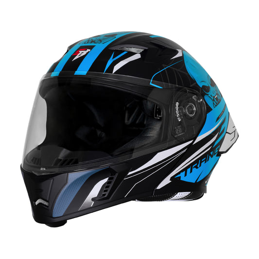 Steelbird SBA-20 Strange ISI Certified Flip-Up Graphic Helmet for Men and Women (Glossy Black Jazz Blue)