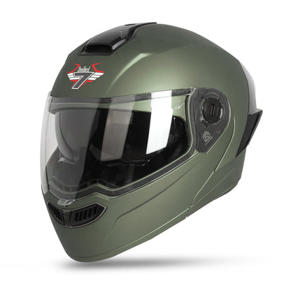 Steelbird SBA-8 7Wings ISI Certified Flip-Up Helmet for Men and Women with Inner Smoke Sun Shield (Matt Battle Green)