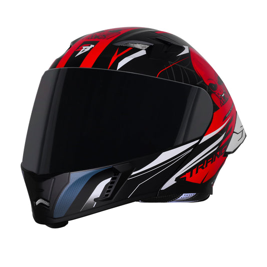 Steelbird SBA-20 Strange ISI Certified Flip-Up Graphic Helmet for Men and Women (Glossy Black Red with Smoke Visor)