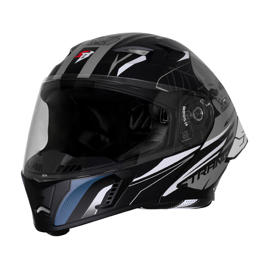 Steelbird SBA-20 Strange ISI Certified Flip-Up Graphic Helmet for Men and Women (Glossy Black Grey)